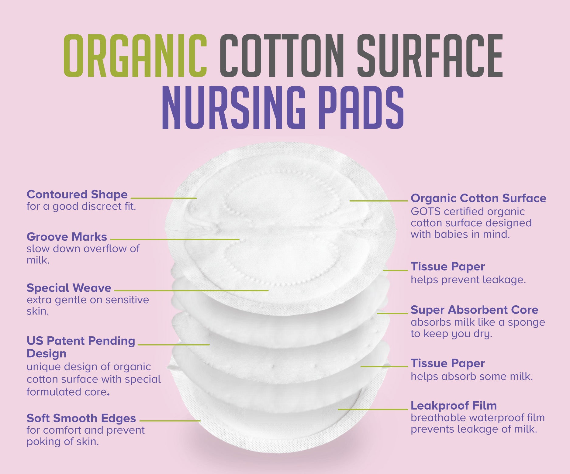 TL Care Nursing Pads Made with Organic Cotton, Natural Color, 6 Count